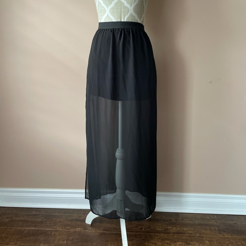 Black mesh overlay maxi skirt